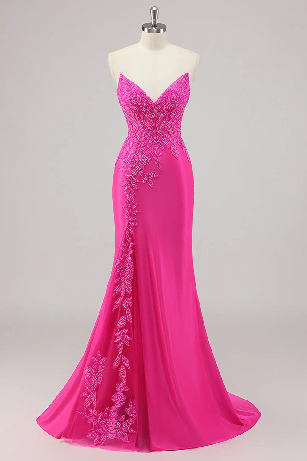 Fuchsia Mermaid Strapless Long Beaded Prom Dress With Appliques sold by Zapaka