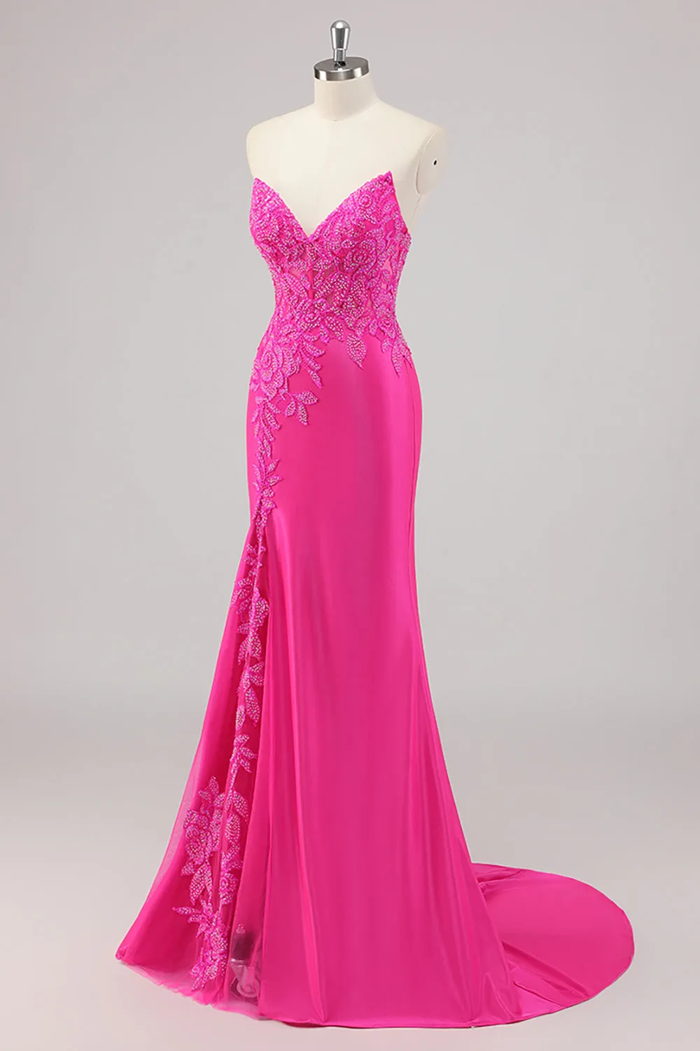 Fuchsia Mermaid Strapless Long Beaded Prom Dress With Appliques sold by Zapaka product image thumbnail 3