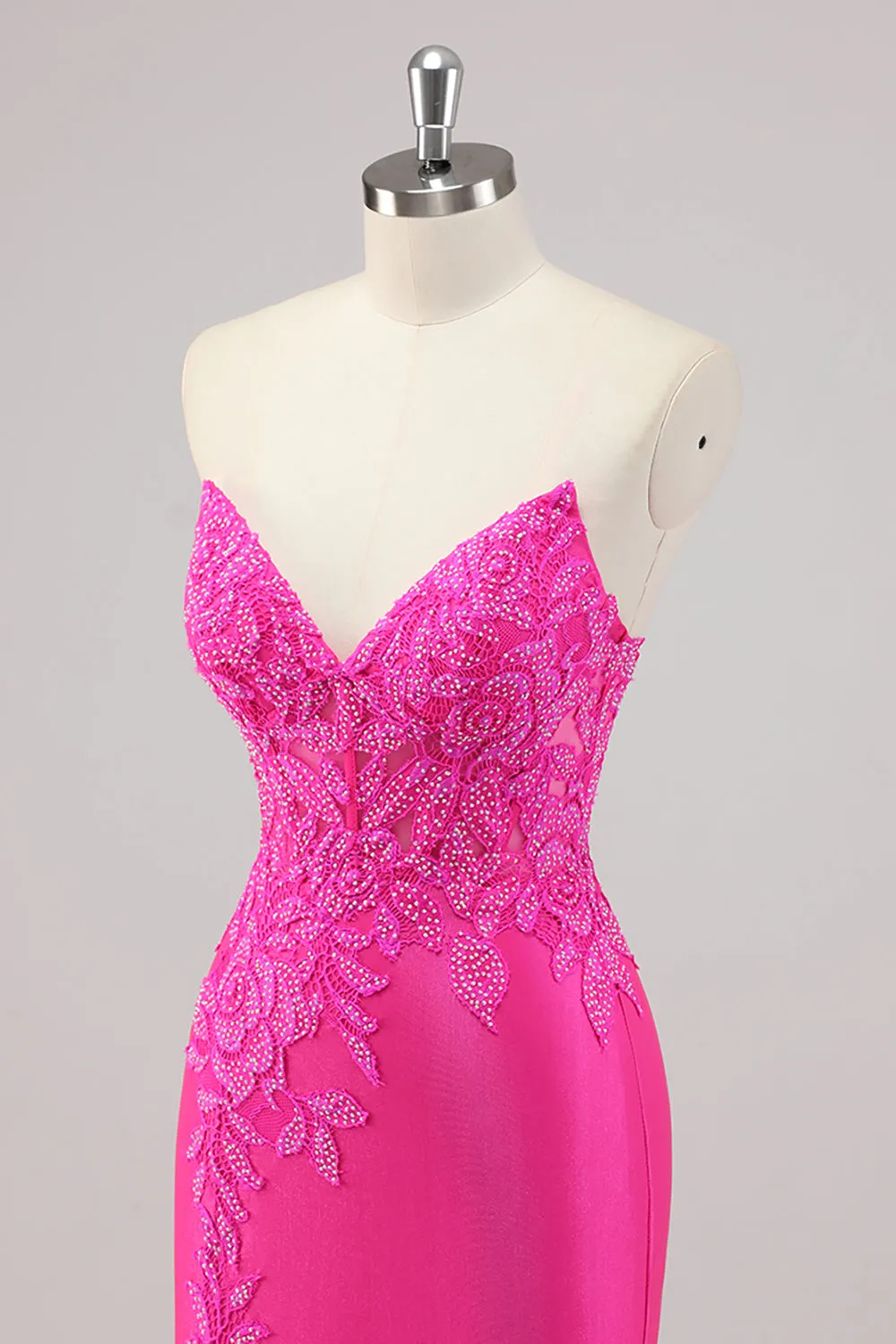 Fuchsia Mermaid Strapless Long Beaded Prom Dress With Appliques sold by Zapaka product image thumbnail 5