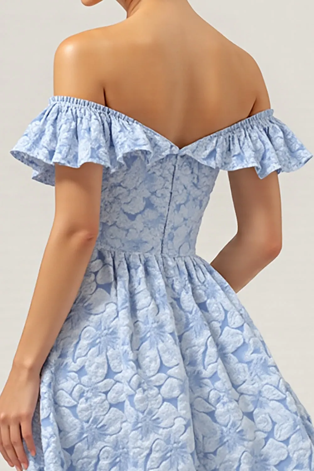 Blue Floral Off The Shoulder A Line Bridesmaid Dress sold by Zapaka product image thumbnail 4