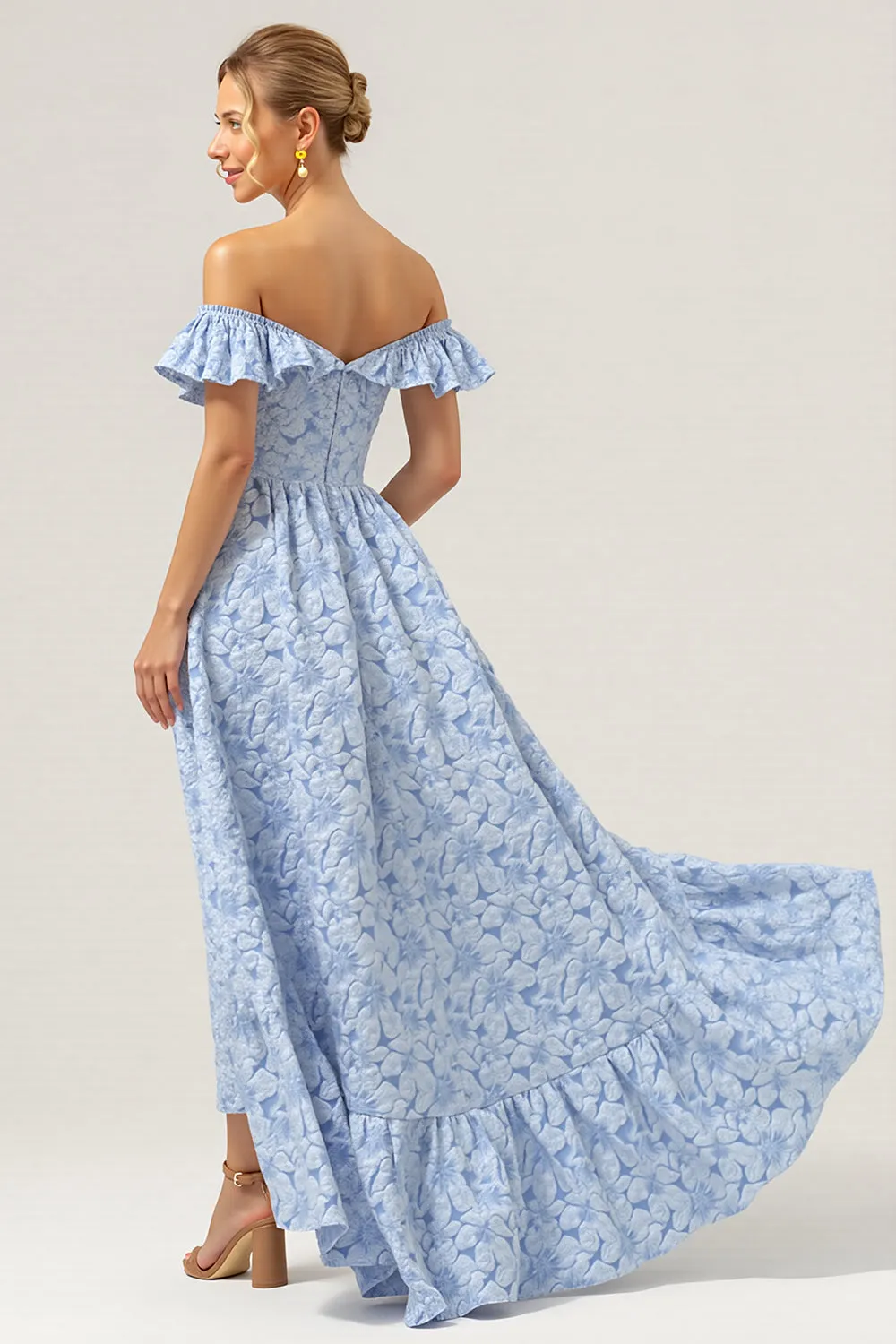 Blue Floral Off The Shoulder A Line Bridesmaid Dress sold by Zapaka product image thumbnail 2