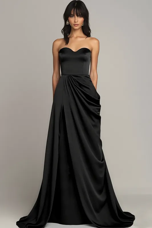 Black Sweetheart Long Formal Dress with Slit sold by Zapaka