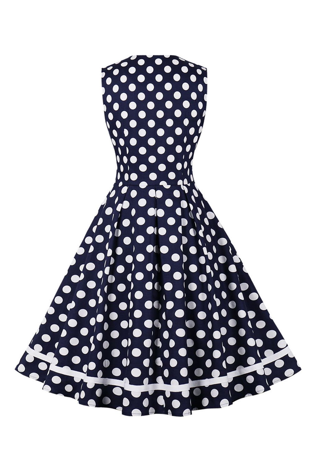 Polka Dots Navy Sleeveless Swing Retro Dress sold by Zapaka product image thumbnail 2