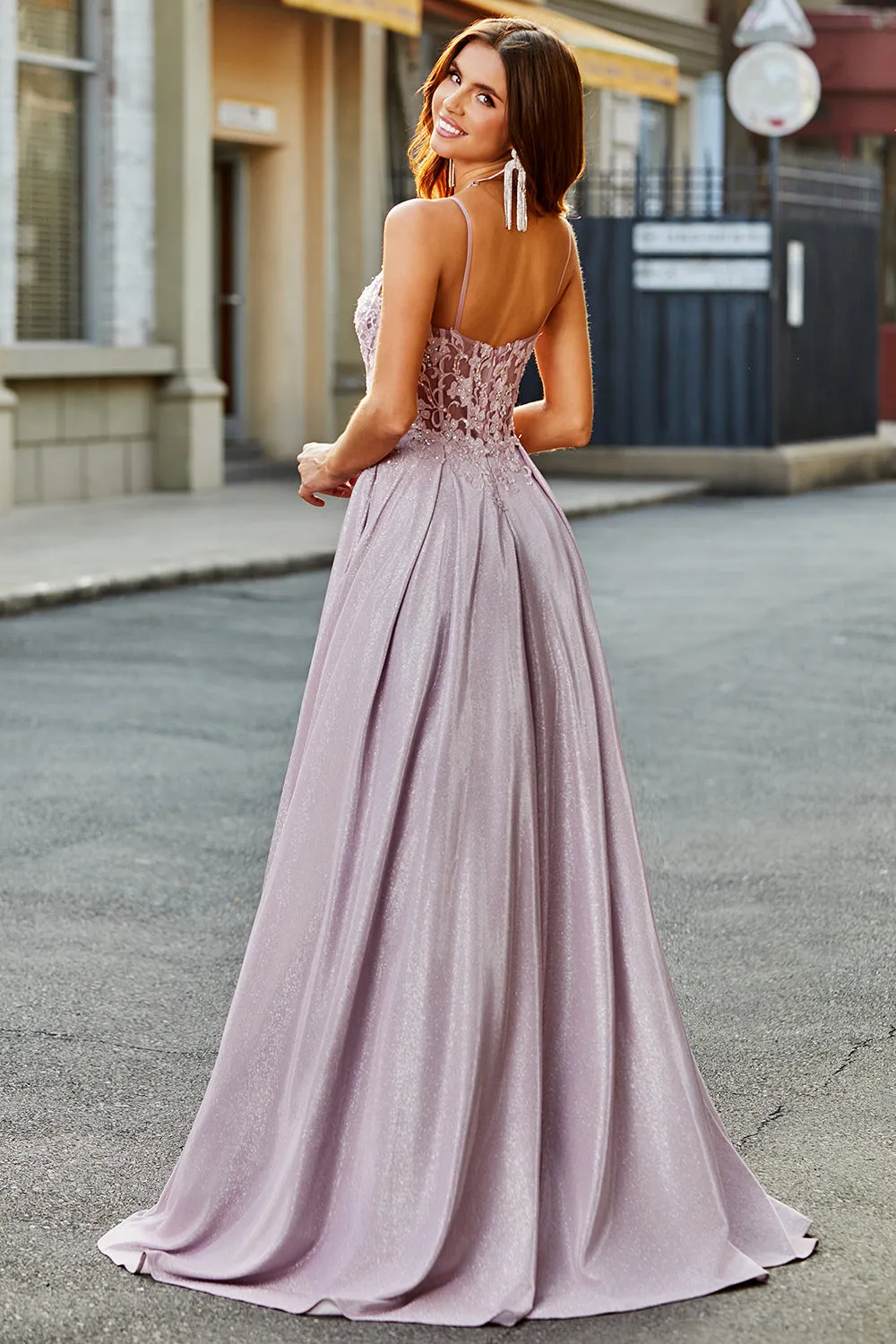 Sparkly A-Line Spaghetti Straps Blush Prom Dress with Beading sold by Zapaka product image thumbnail 2
