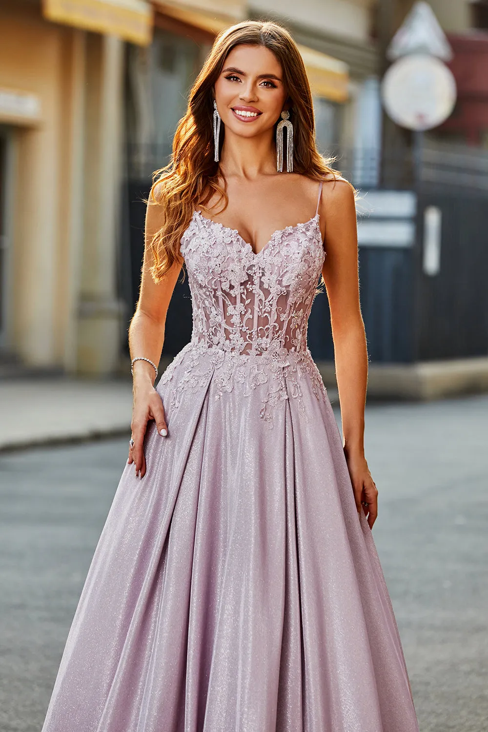 Sparkly A-Line Spaghetti Straps Blush Prom Dress with Beading sold by Zapaka product image thumbnail 4