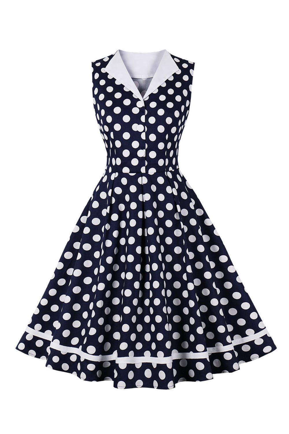 Polka Dots Navy Sleeveless Swing Retro Dress sold by Zapaka