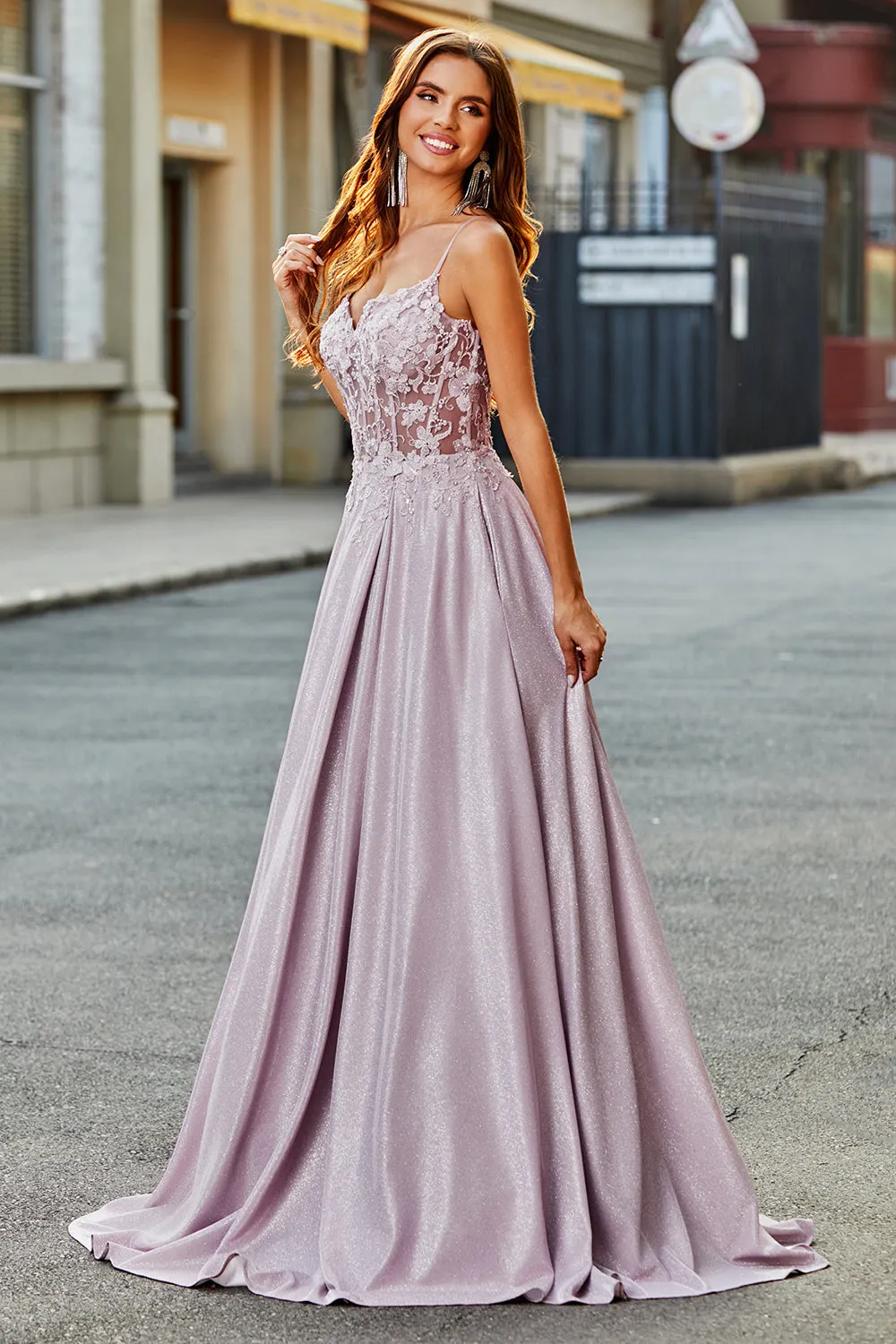Sparkly A-Line Spaghetti Straps Blush Prom Dress with Beading sold by Zapaka product image thumbnail 3