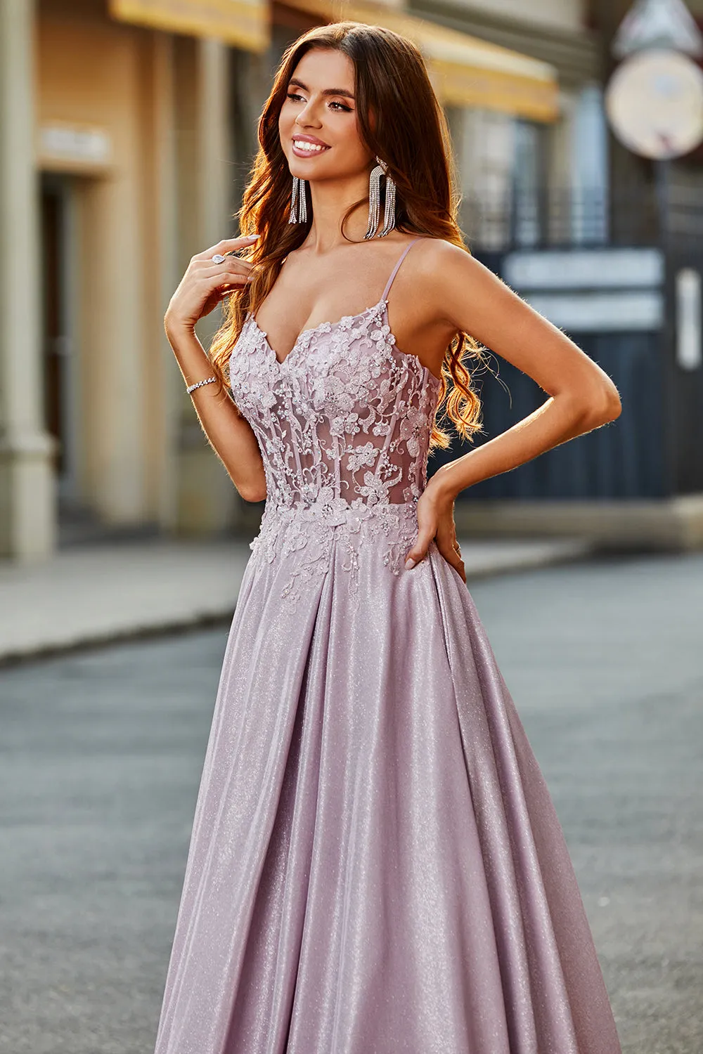Sparkly A-Line Spaghetti Straps Blush Prom Dress with Beading sold by Zapaka product image thumbnail 5