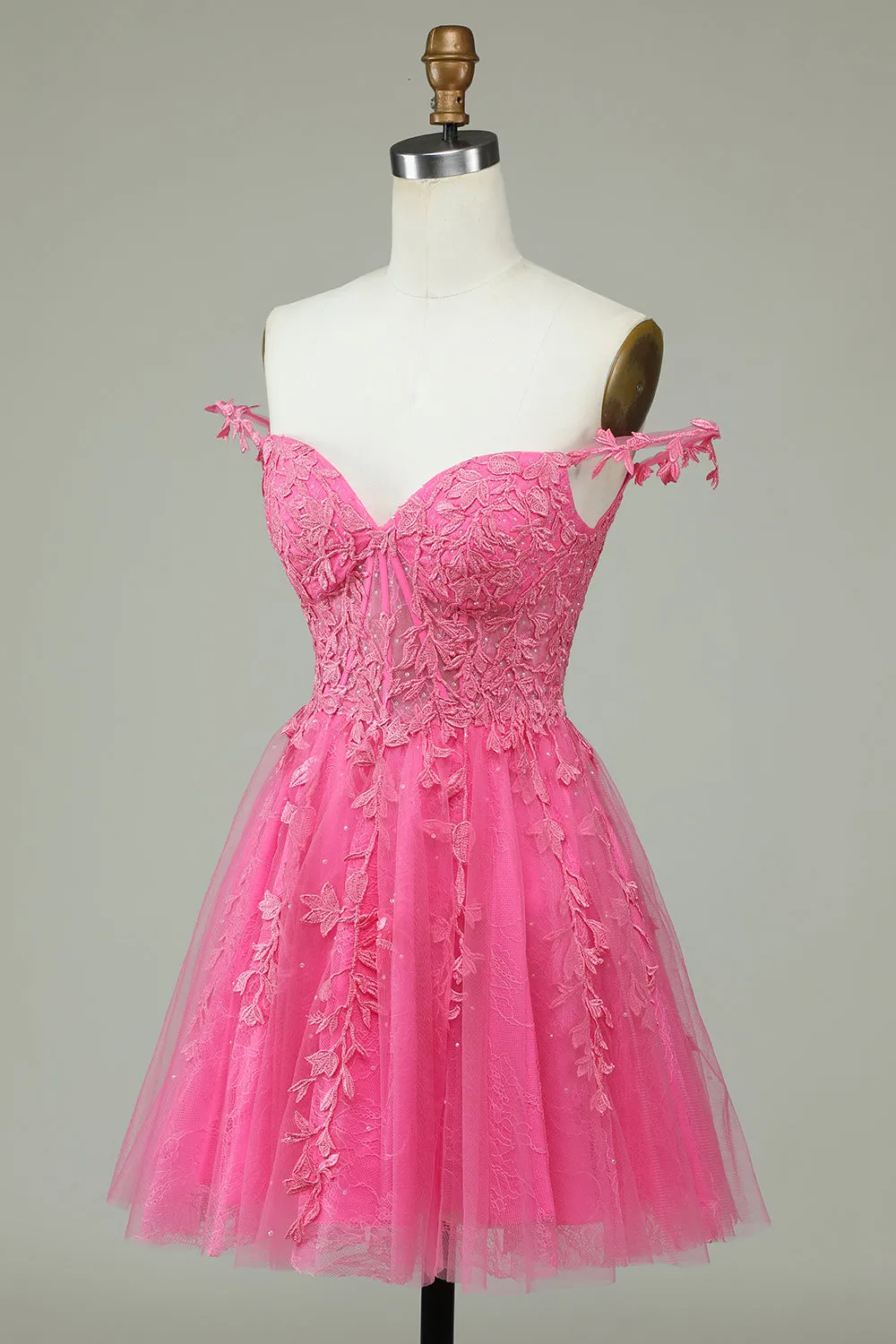 Cute A Line Spaghetti Straps Pink Short Homecoming Dress with Appliques sold by Zapaka product image thumbnail 3