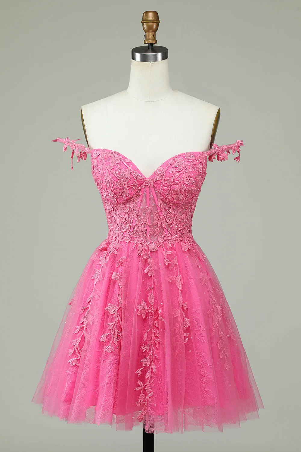 Cute A Line Spaghetti Straps Pink Short Homecoming Dress with Appliques sold by Zapaka