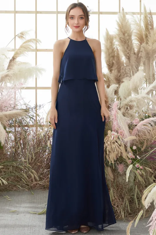 Halter Navy Chiffon Bridesmaid Dress sold by Zapaka