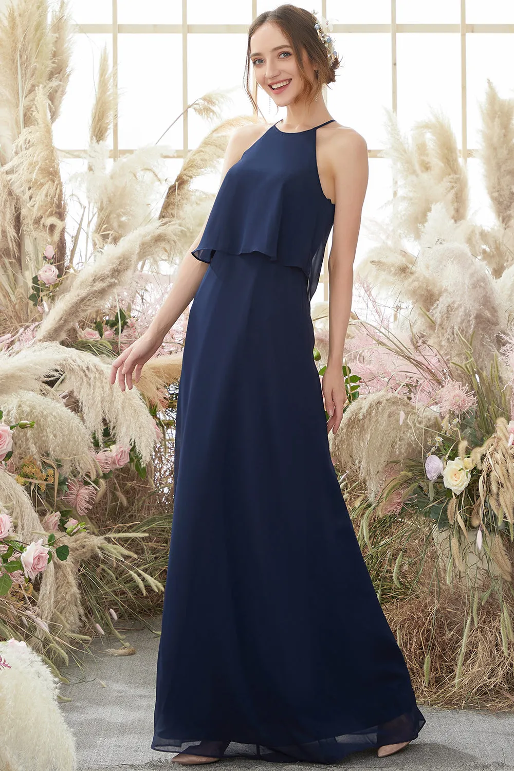 Halter Navy Chiffon Bridesmaid Dress sold by Zapaka product image thumbnail 4