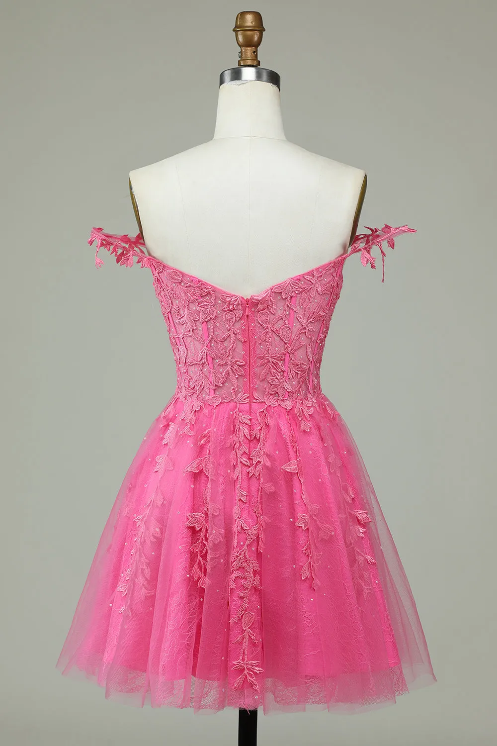 Cute A Line Spaghetti Straps Pink Short Homecoming Dress with Appliques sold by Zapaka product image thumbnail 2