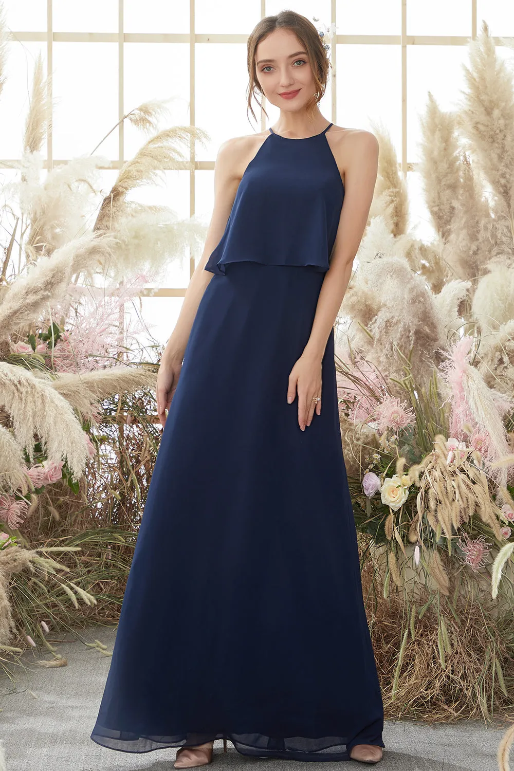 Halter Navy Chiffon Bridesmaid Dress sold by Zapaka product image thumbnail 5