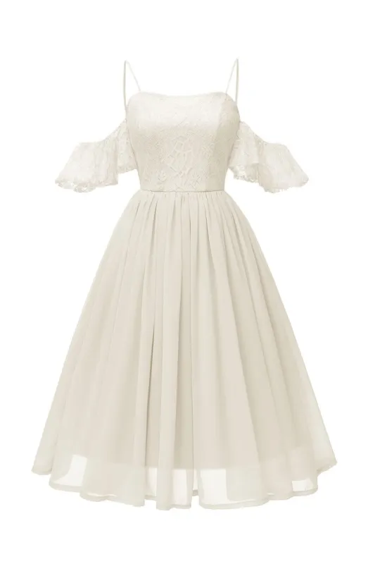 Off the Shoulder A-line Beige Lace Dress sold by Zapaka