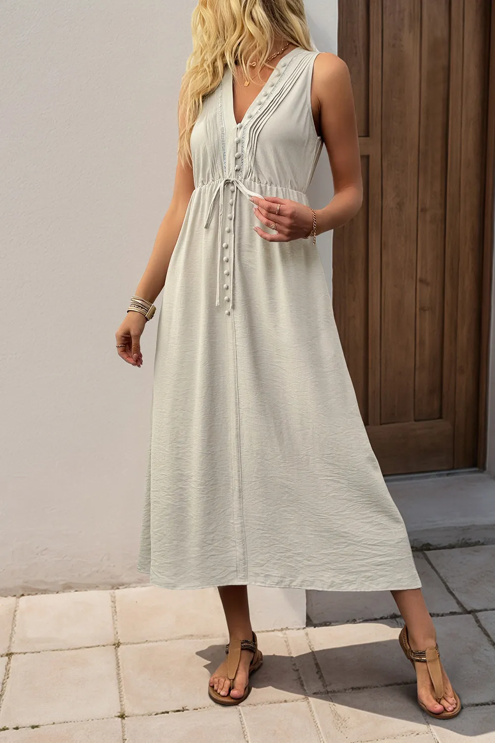 V Neck Khaki A Line Casual Summer Dress with Pockets sold by Zapaka product image thumbnail 4