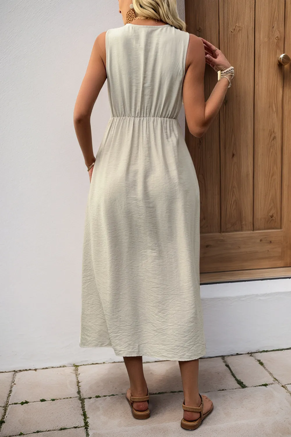 V Neck Khaki A Line Casual Summer Dress with Pockets sold by Zapaka product image thumbnail 2