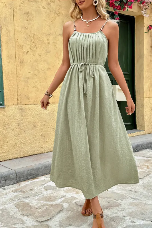 Green Spaghetti Straps A Line Pleated Summer Dress sold by Zapaka