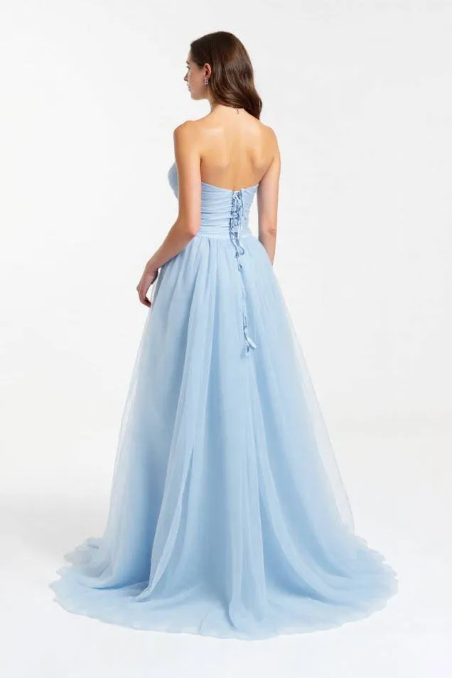 A line Light Blue Sweetheart Pleated Strapless Long Prom Dress sold by Zapaka product image thumbnail 3