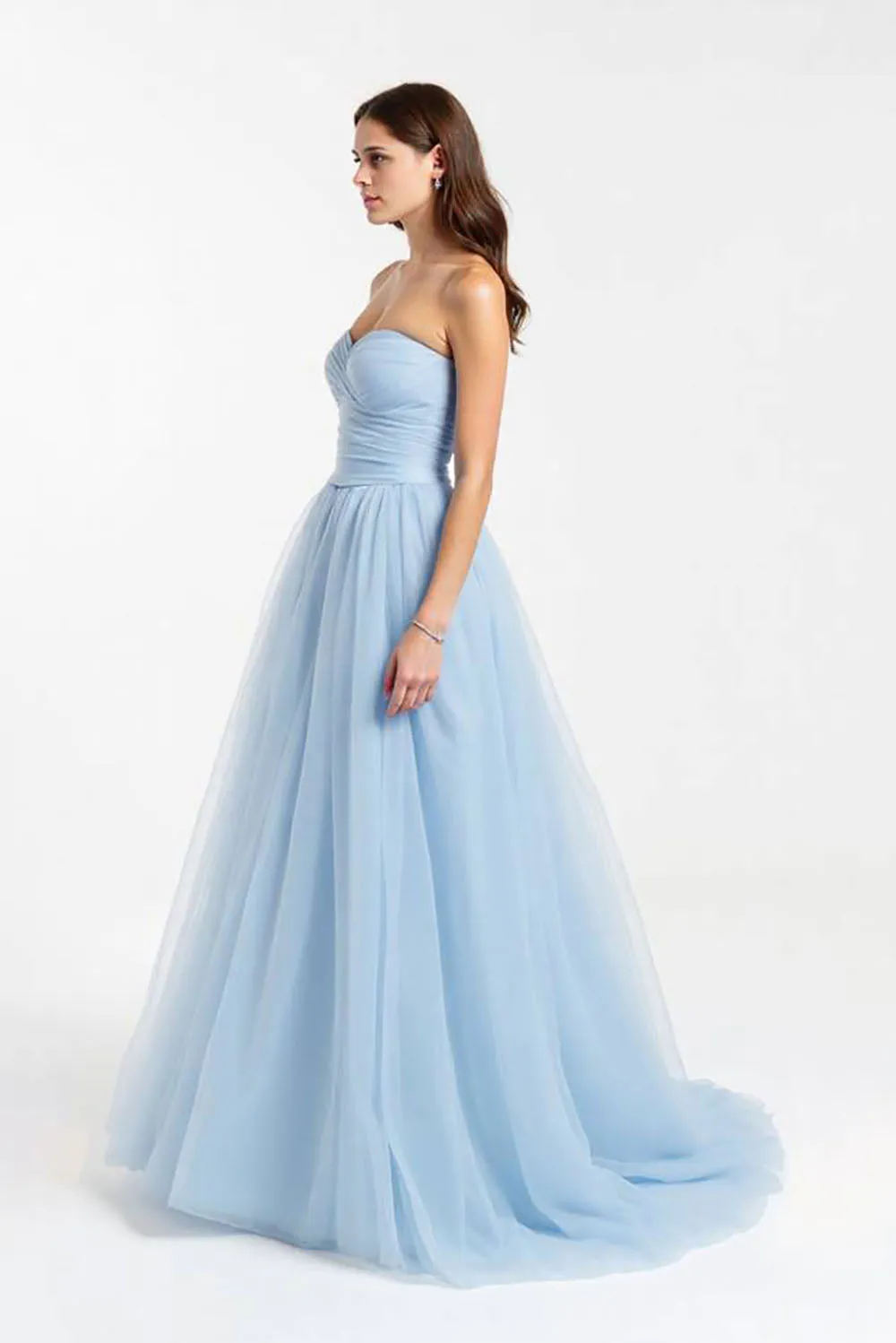 A line Light Blue Sweetheart Pleated Strapless Long Prom Dress sold by Zapaka product image thumbnail 2
