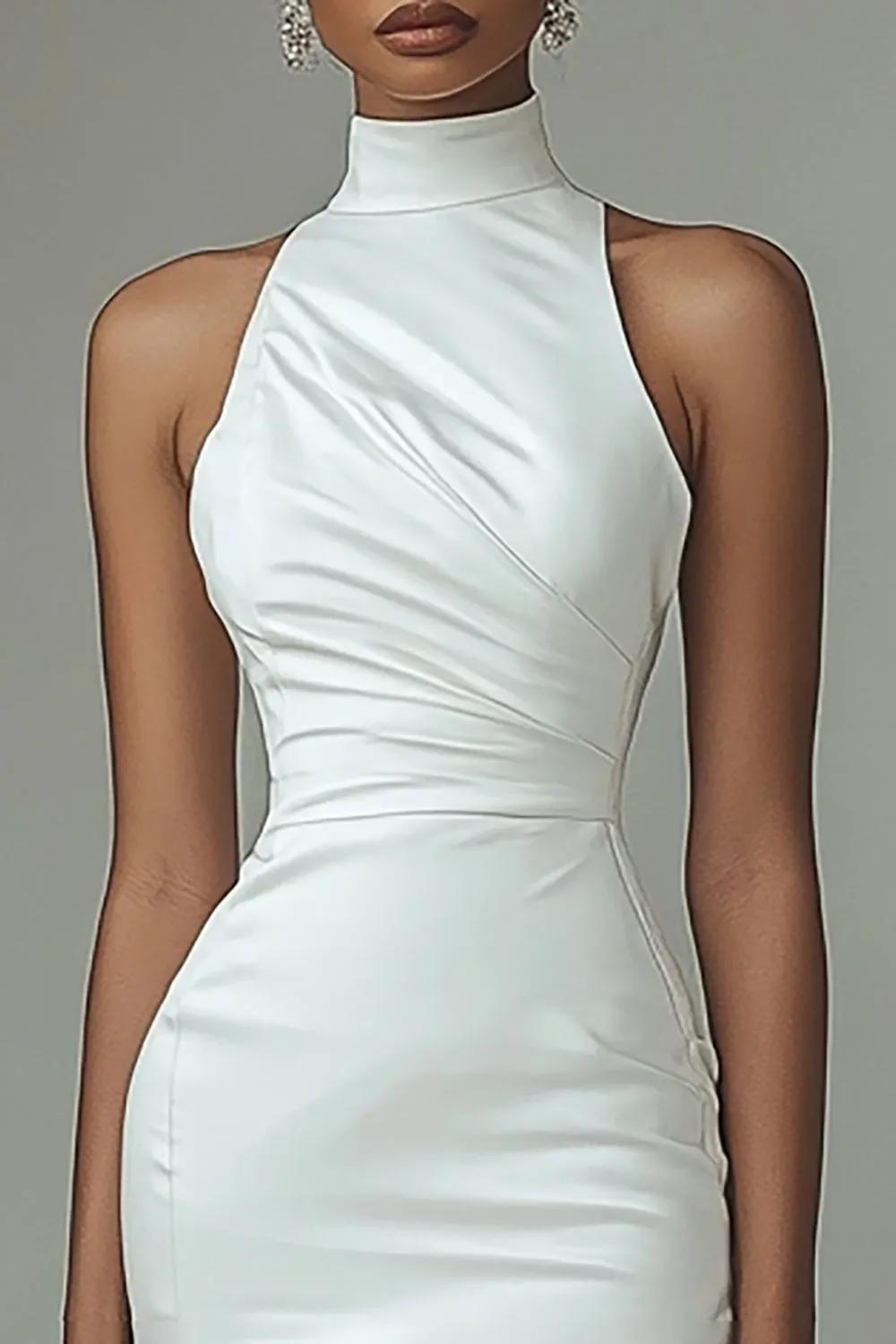 White Satin High Neck Asymmetrical Graduation Dress sold by Zapaka product image thumbnail 2