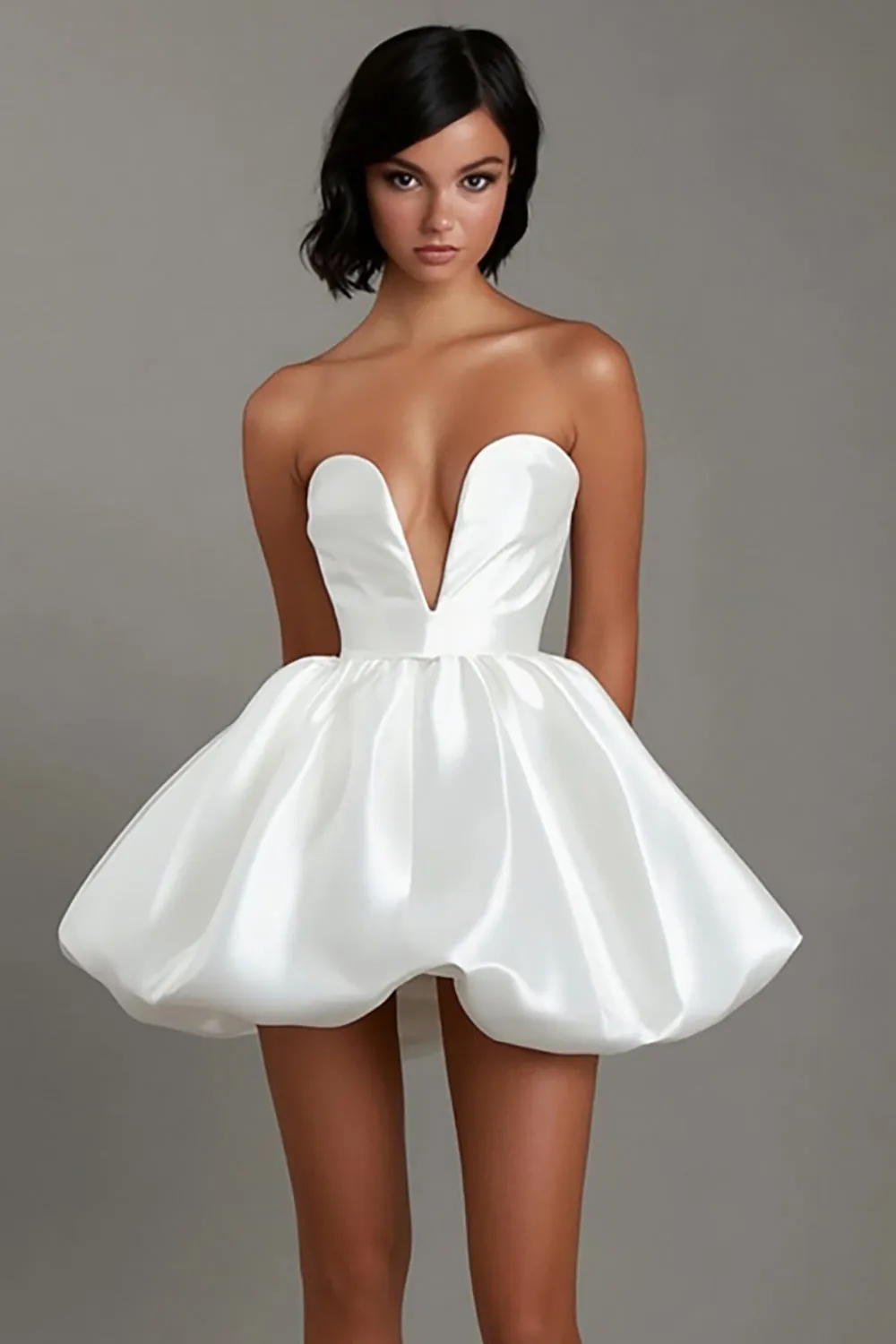 Strapless White A Line Short Graduation Dress sold by Zapaka