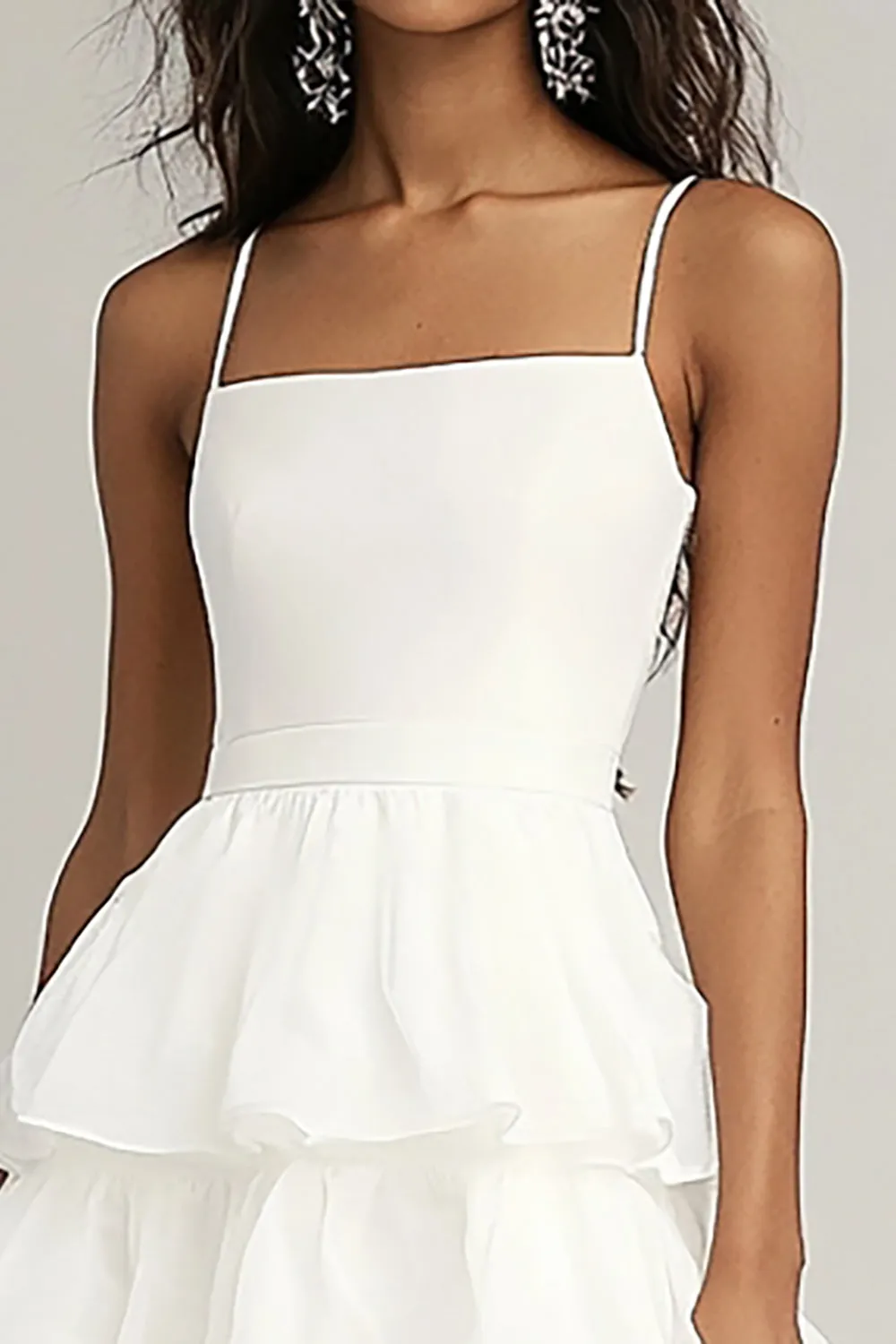 Ivory Tiered Spaghetti Straps Graduation Dress with Ruffles sold by Zapaka product image thumbnail 2