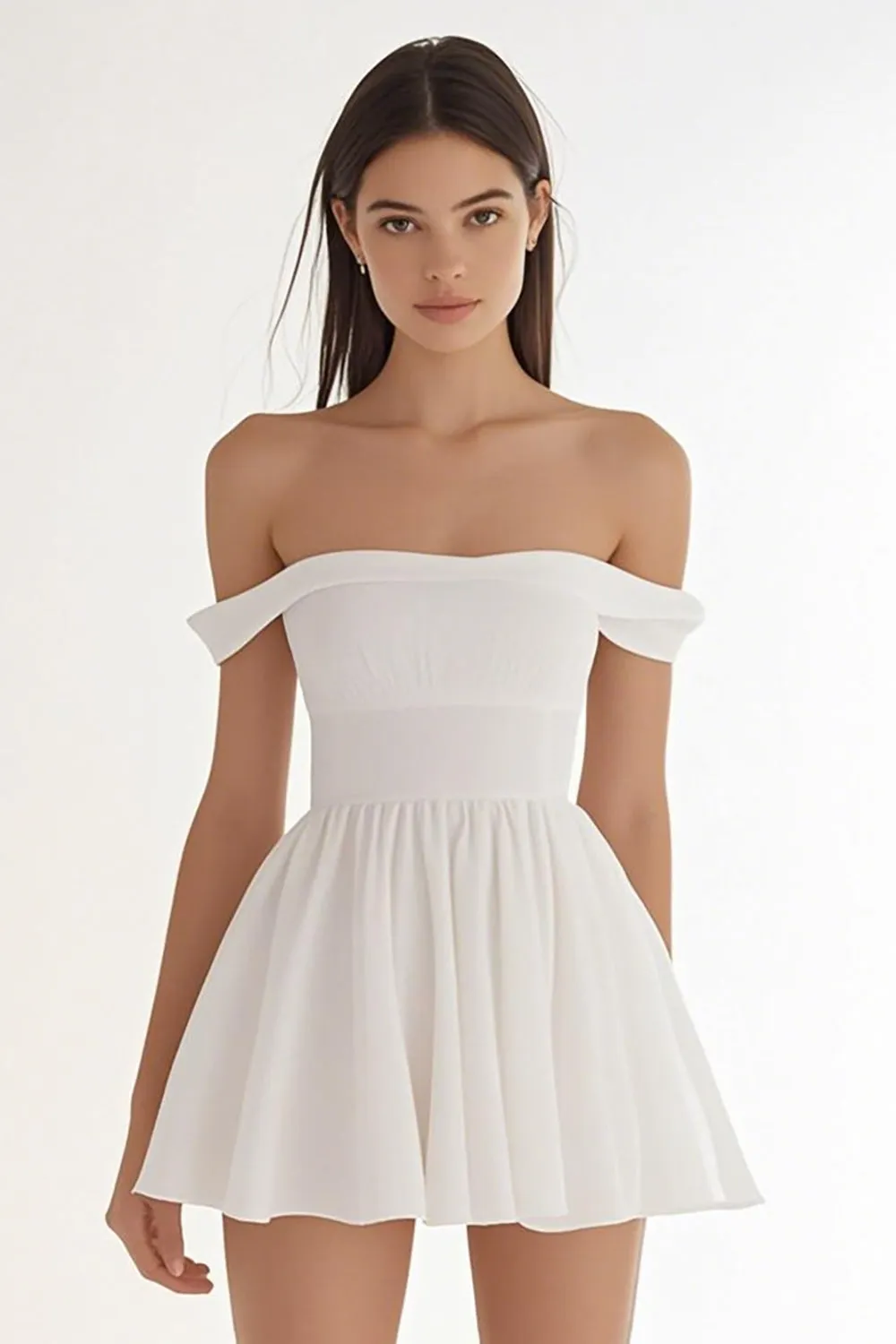 Off the Shoulder Ivory A Line Graduation Dress sold by Zapaka