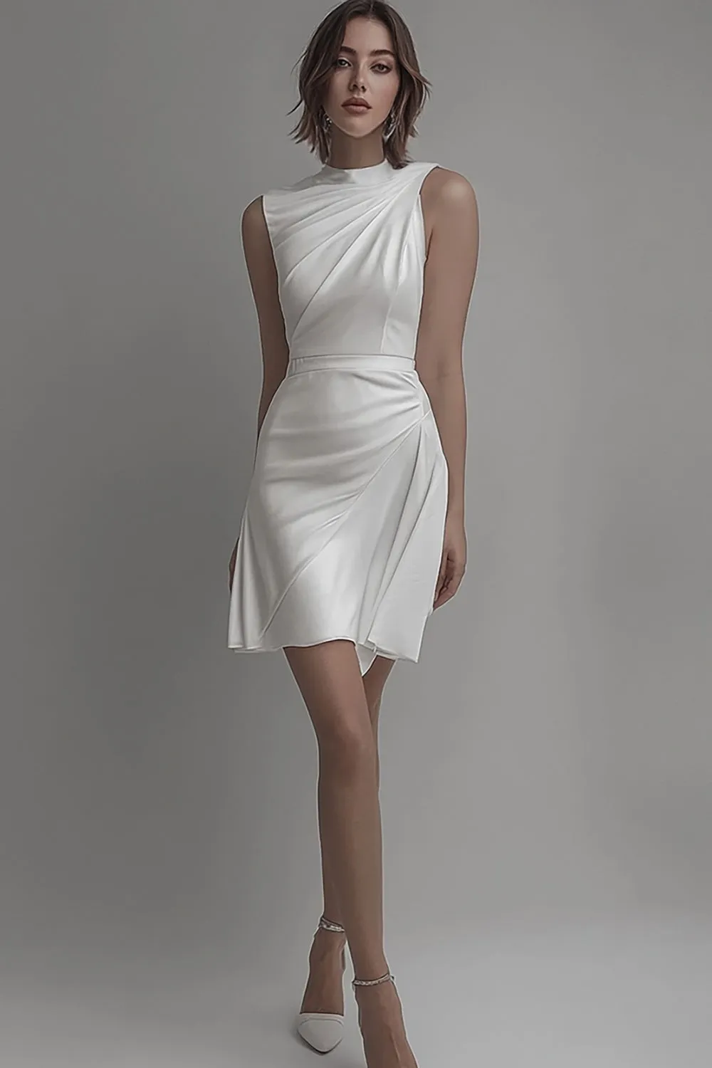 White Ruched Short Graduation Dress sold by Zapaka