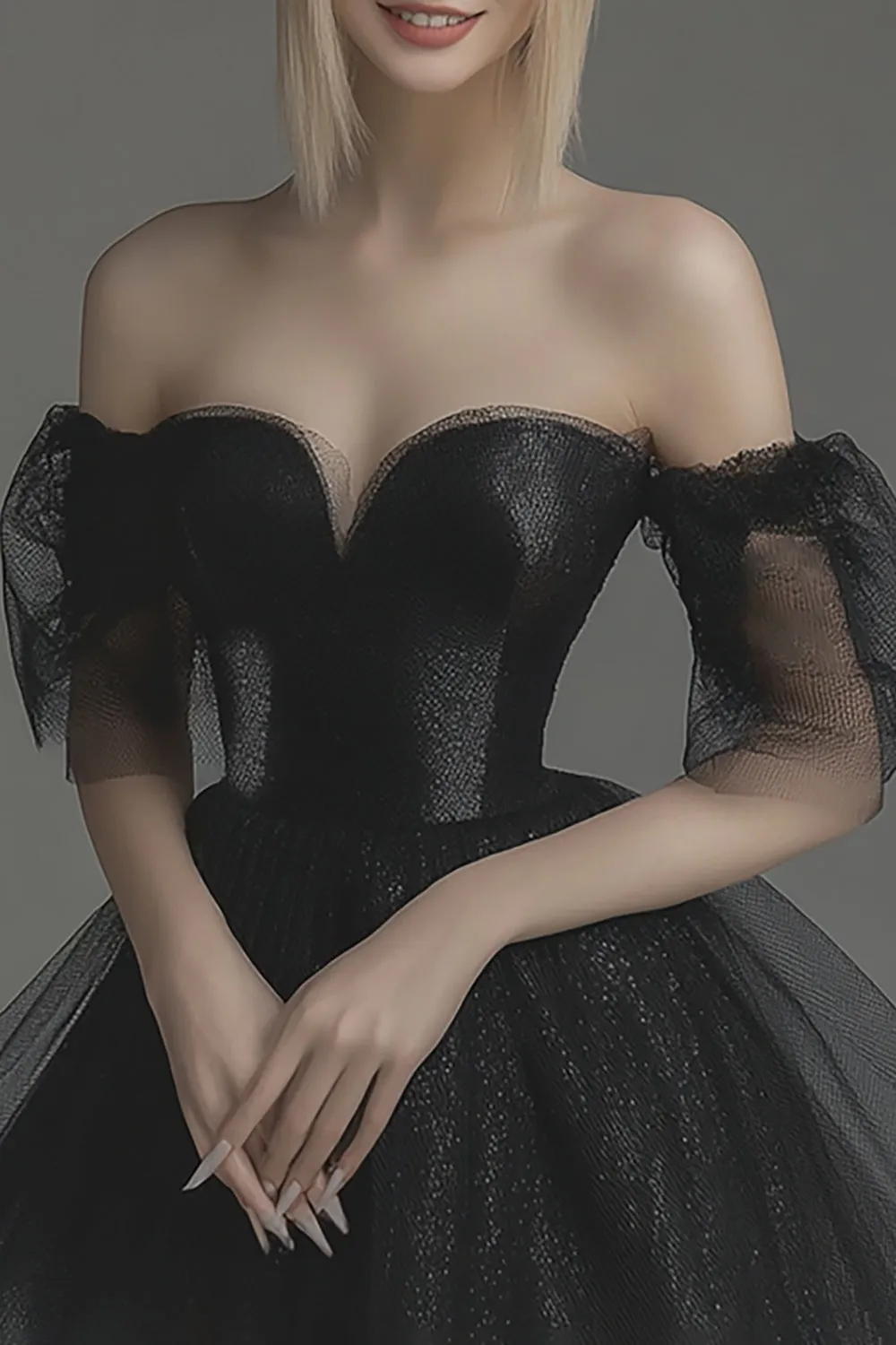 Glitter Off the Shoulder Black Tulle Homecoming Dress sold by Zapaka product image thumbnail 2
