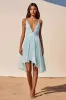 Sky Blue Deep V-Neck Pleated High-Low Cocktail Dress sold by Zapaka