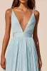 Sky Blue Deep V-Neck Pleated High-Low Cocktail Dress sold by Zapaka