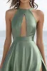 Dusty Sage A-Line Cut Out Satin Midi Cocktail Dress with Slit sold by Zapaka