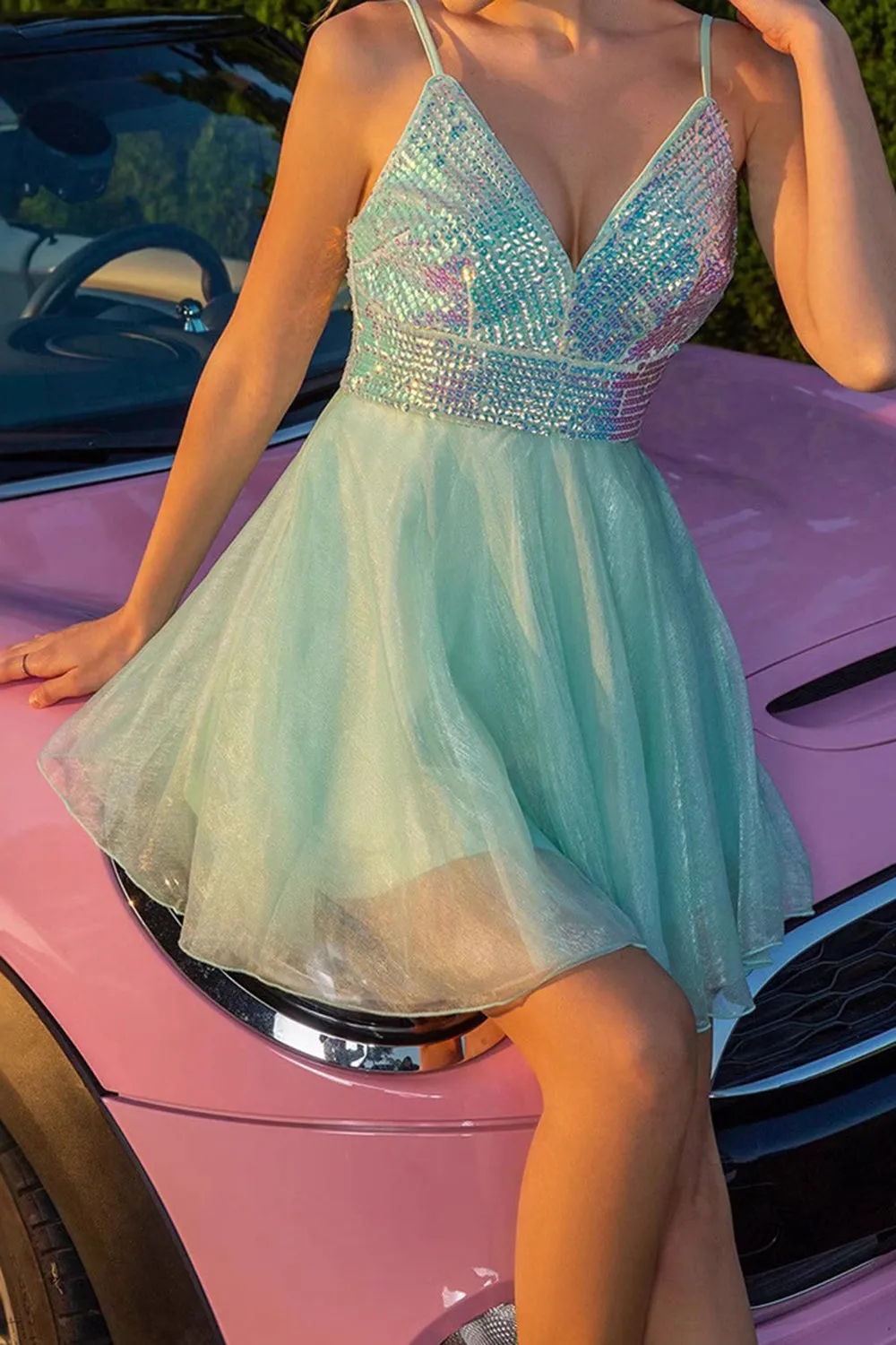 Sparkly Green Spaghetti Straps A Line Homecoming Dress sold by Zapaka product image thumbnail 3