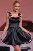 Black Satin A Line Spaghetti Straps Cocktail Dress With Bows sold by Zapaka