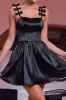 Black Satin A Line Spaghetti Straps Cocktail Dress With Bows sold by Zapaka
