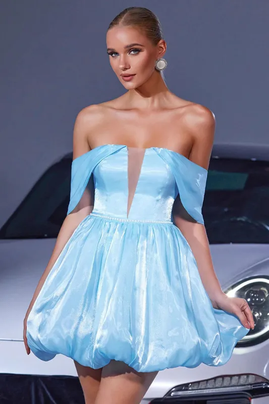 Off The Shoulder Blue A Line Cocktail Dress sold by Zapaka