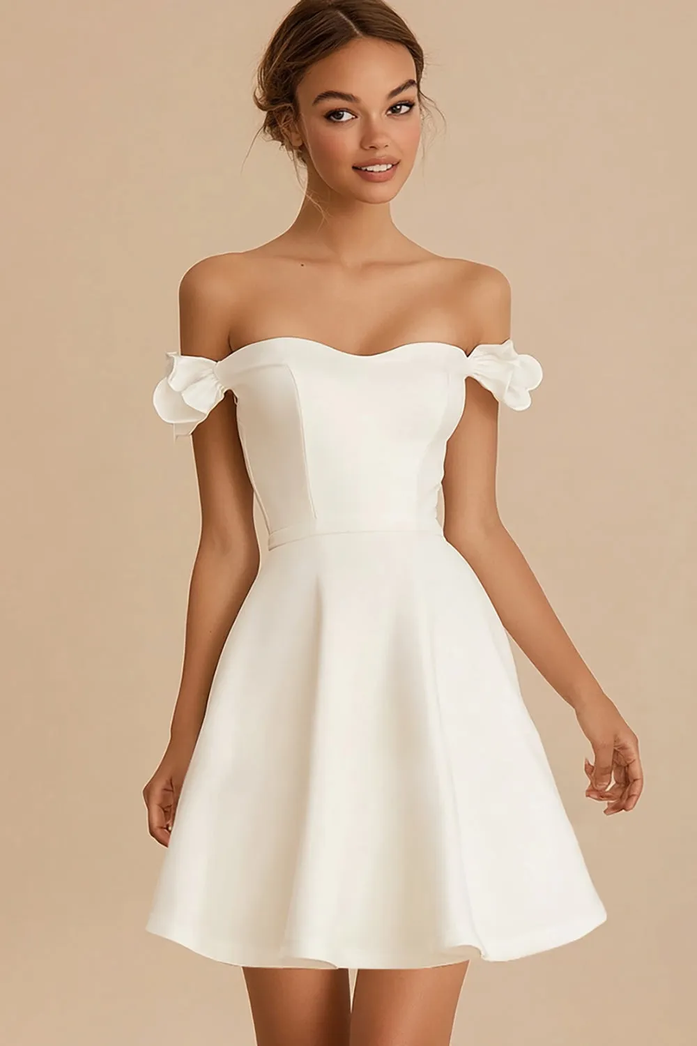 Off the Shoulder White Ruffled Short Graduation Dress sold by Zapaka