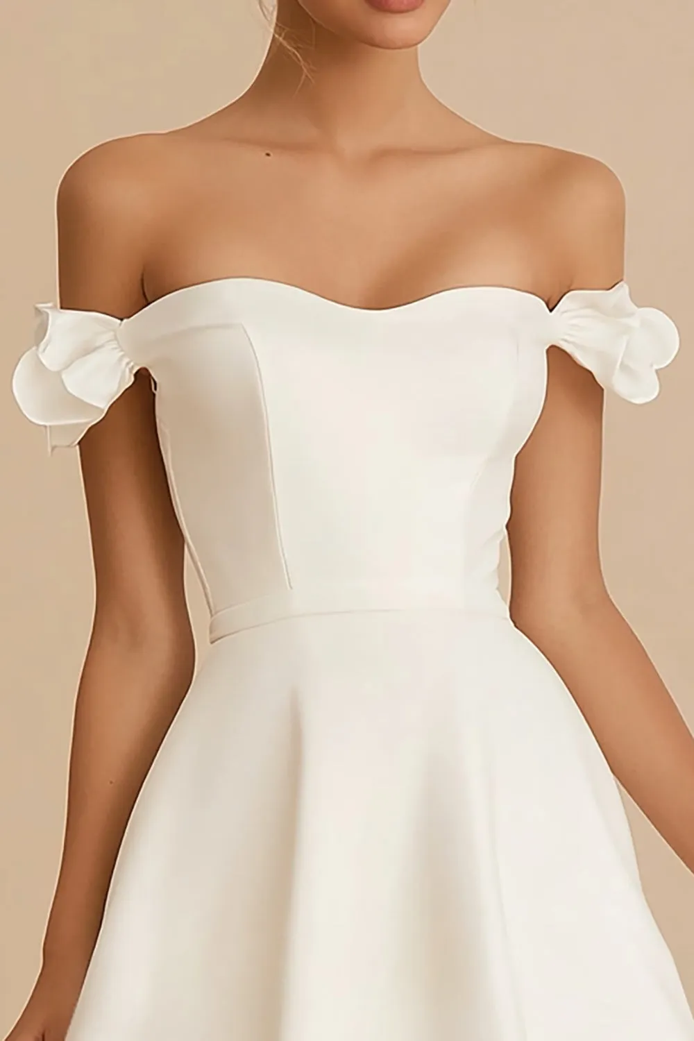 Off the Shoulder White Ruffled Short Graduation Dress sold by Zapaka product image thumbnail 2