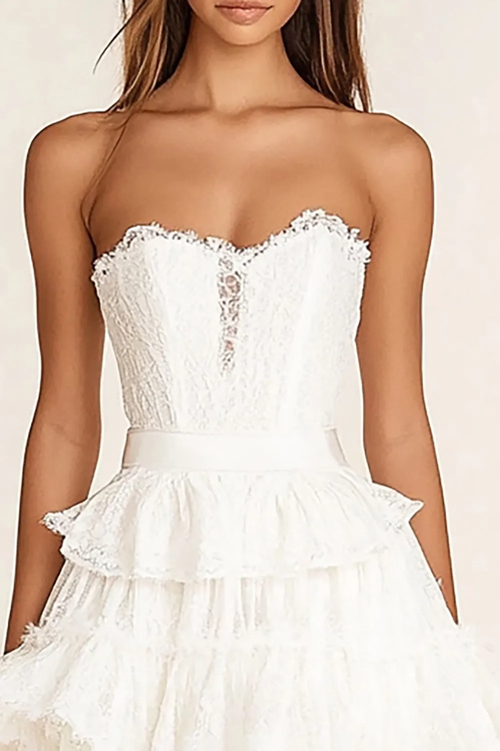 Strapless White Lace Short Graduation Dress with Ruffles sold by Zapaka product image thumbnail 2