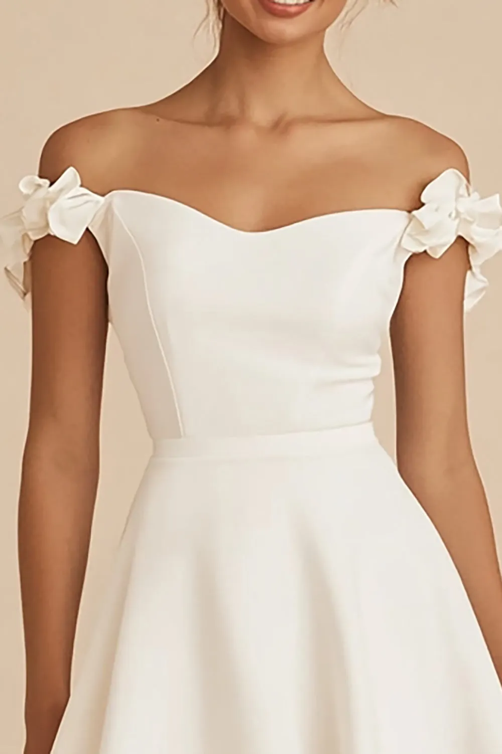 Off the Shoulder White A Line Short Graduation Dress with Ruffles sold by Zapaka product image thumbnail 2