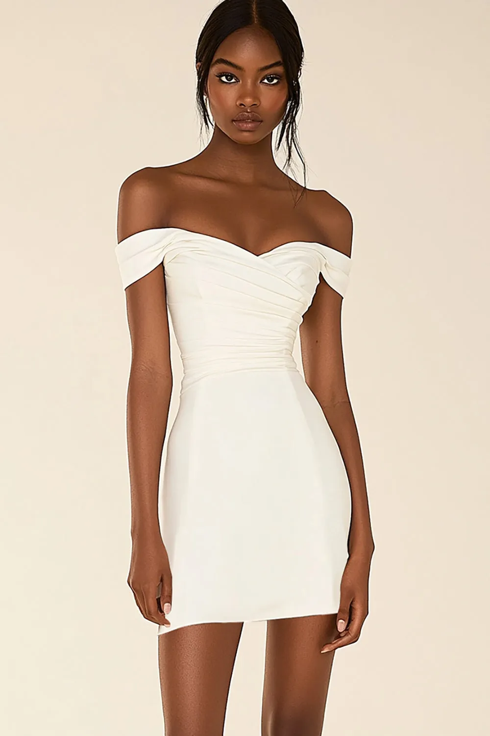 Off the Shoulder White Satin Bodycon Graduation Dress sold by Zapaka