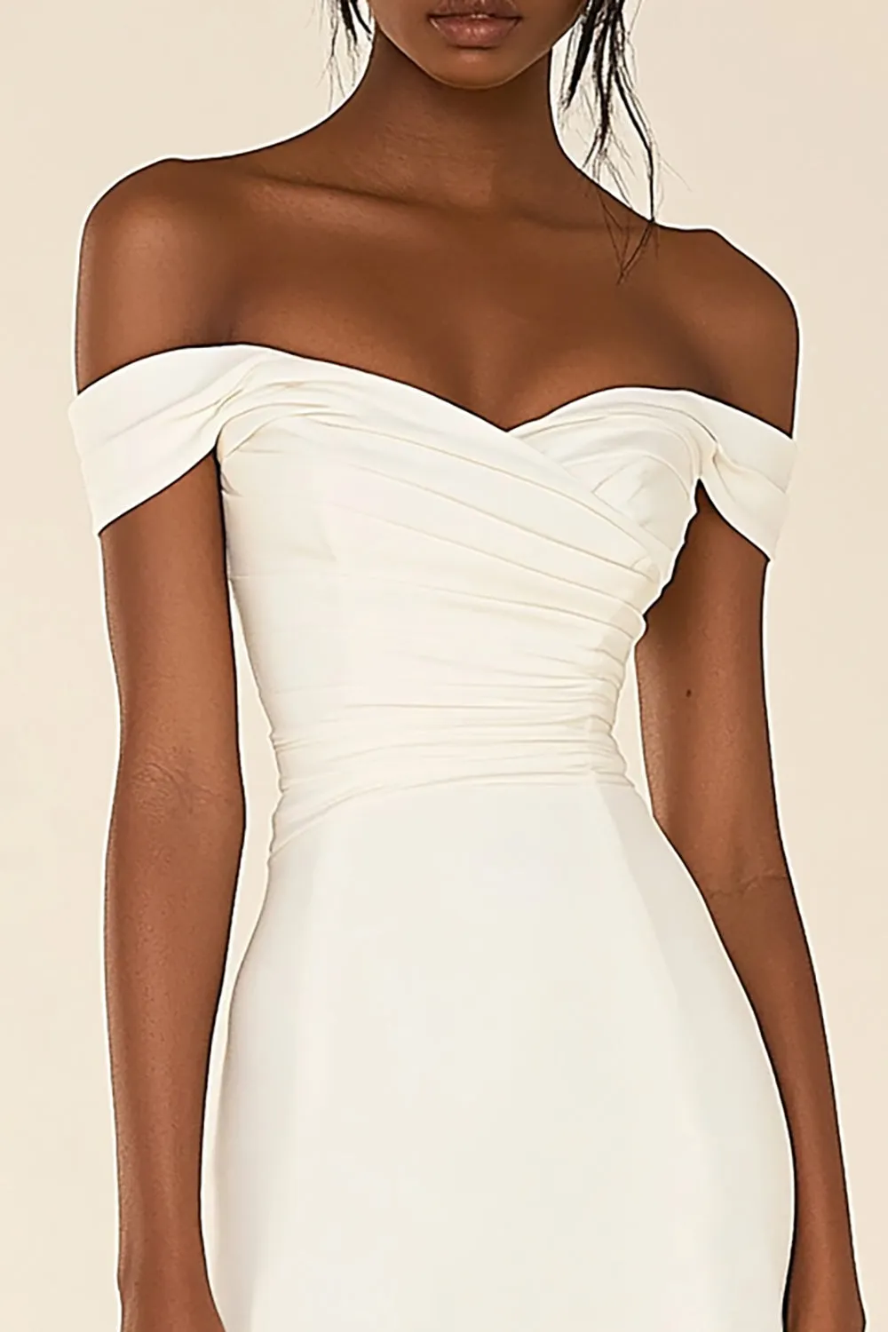 Off the Shoulder White Satin Bodycon Graduation Dress sold by Zapaka product image thumbnail 2