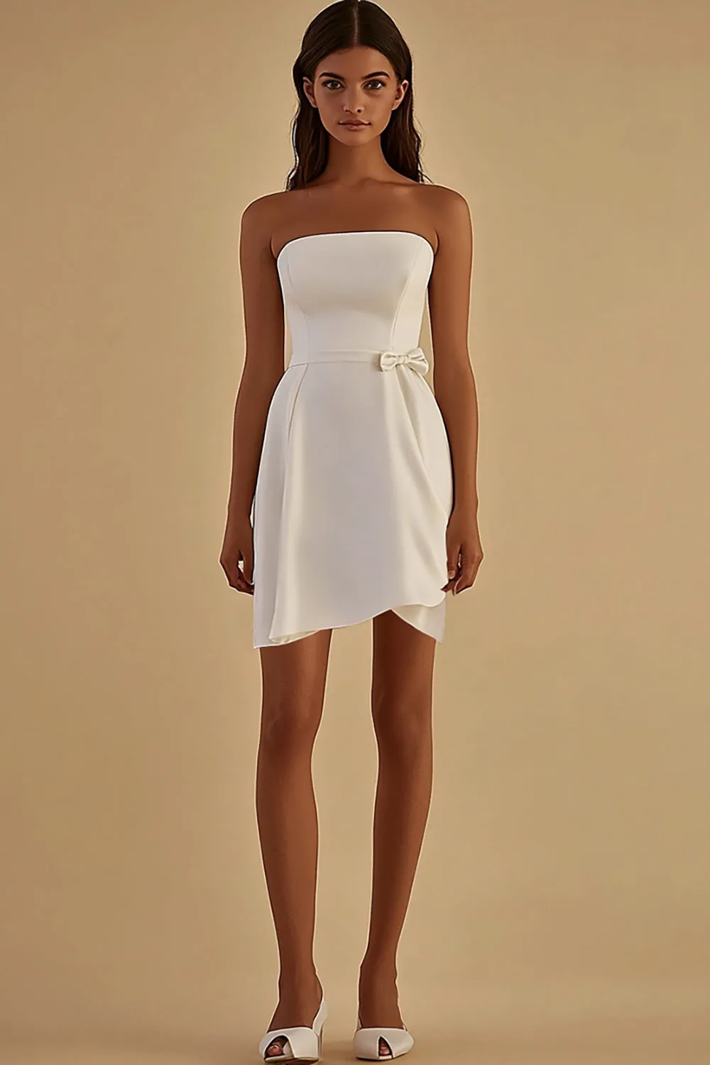 White Bodycon Short Graduation Dress with Bow sold by Zapaka