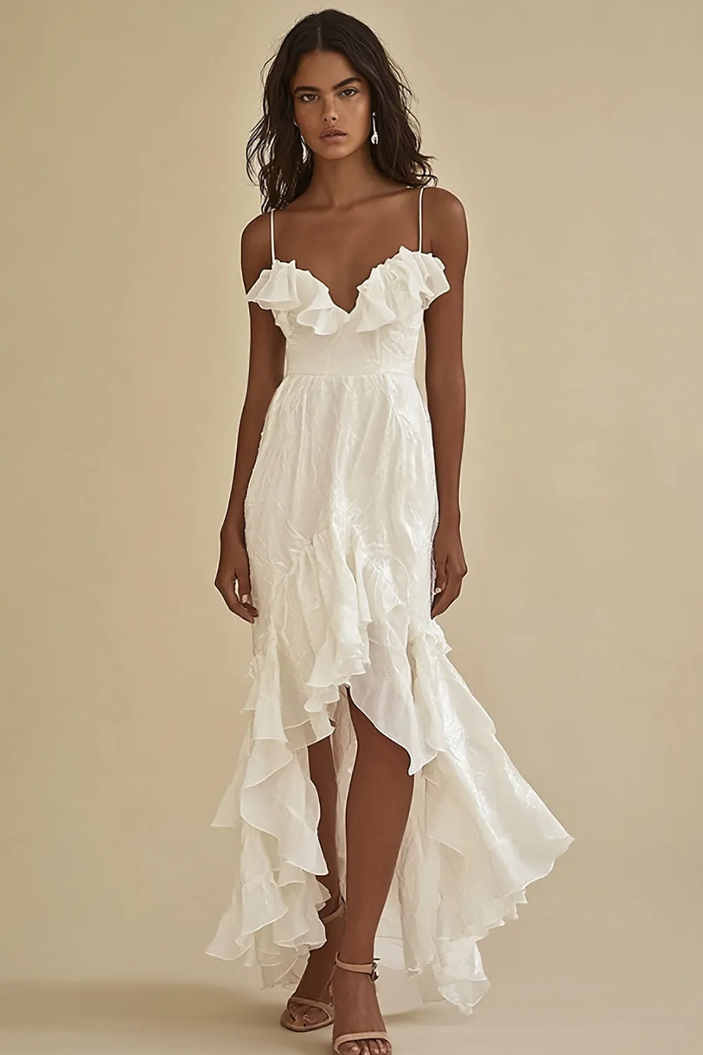 White Spaghetti Straps Long Engagement Dress sold by Zapaka