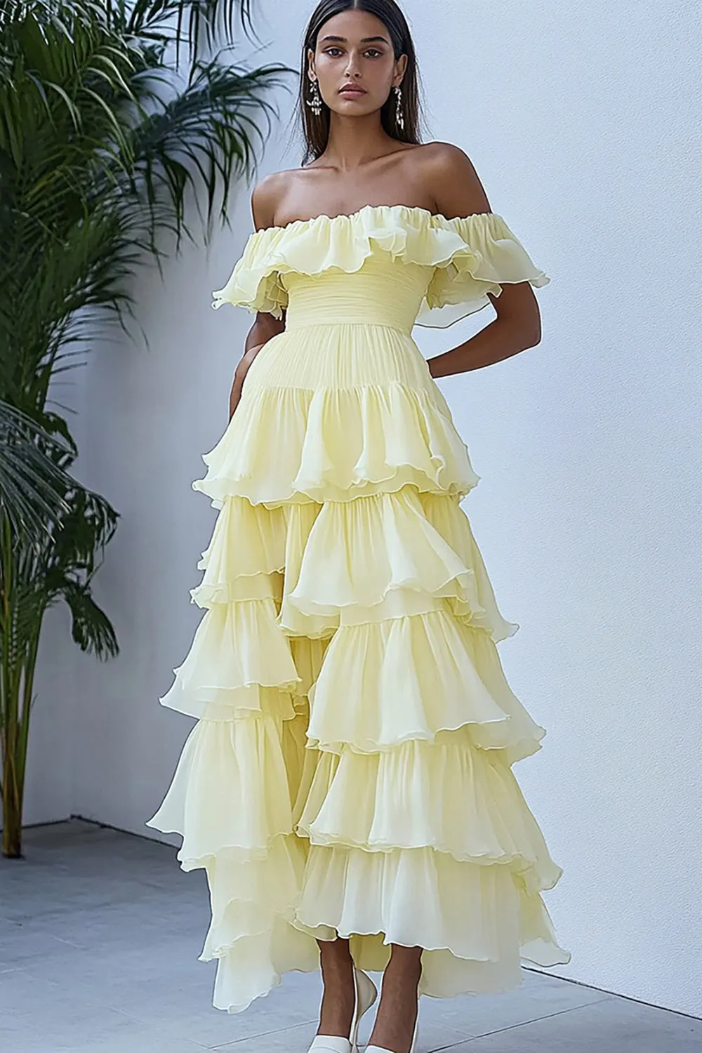 Off the Shoulder Daffodil Formal Dress with Ruffles sold by Zapaka