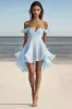 Sky Blue Off the Shoulder A Line Cocktail Dress with Ruffles sold by Zapaka