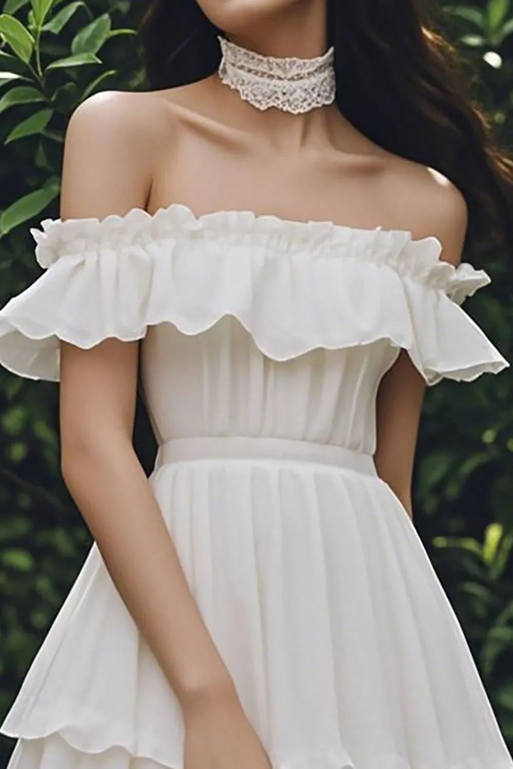 Off the Shoulder Ivory Tiered Graduation Dress with Ruffles sold by Zapaka product image thumbnail 2