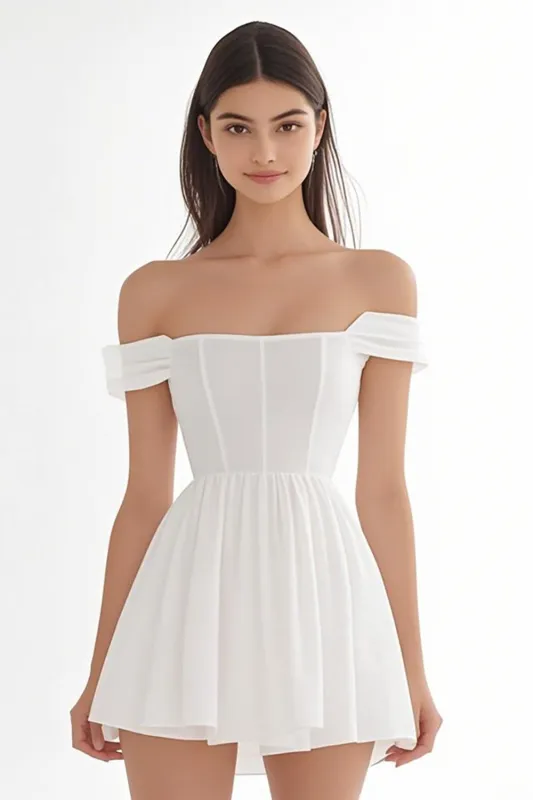 Off the Shoulder Ivory Corset A Line Graduation Dress sold by Zapaka