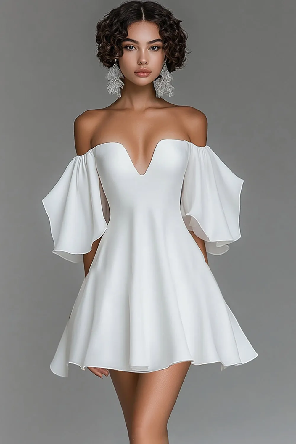 Off the Shoulder A Line White Graduation Dress sold by Zapaka